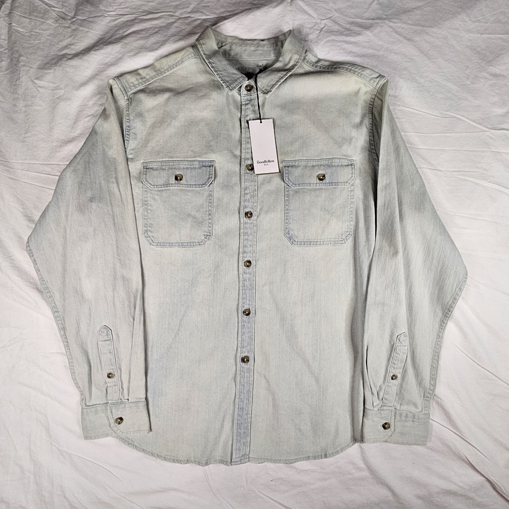 Goodfellow & Co Men's XL Denim Shirt Light Wash Blue Cotton Long Sleeve NWT New